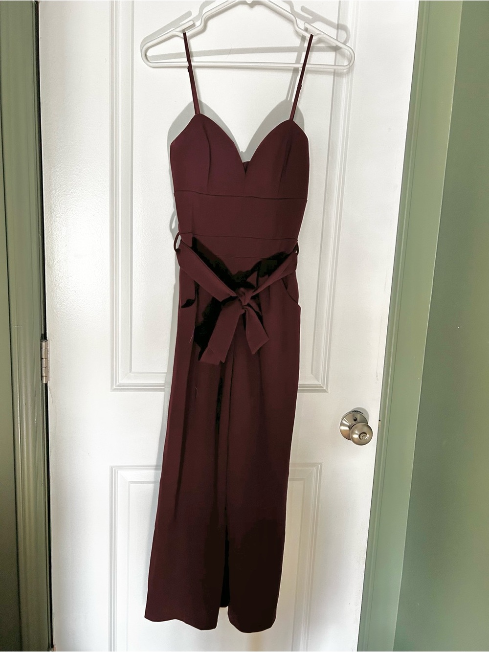 Women's Burgundy Strapless Jumpsuit with Waist Tie